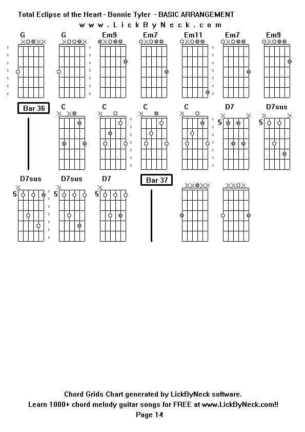 Chord Grids Chart of chord melody fingerstyle guitar song-Total Eclipse of the Heart - Bonnie Tyler  - BASIC ARRANGEMENT,generated by LickByNeck software.